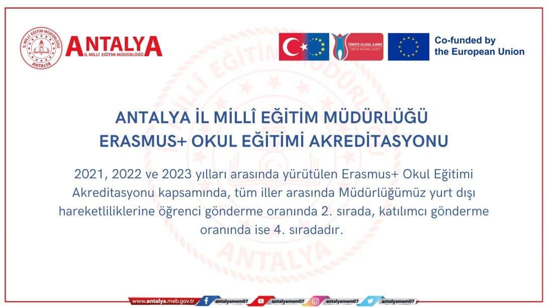 ANTALYA İL MİLLÎ EĞİTİM MÜDÜRLÜĞÜ ERASMUS+ OKUL EĞİTİMİ AKREDİTASYONU HAREKETLİLİK BİLGİSİ